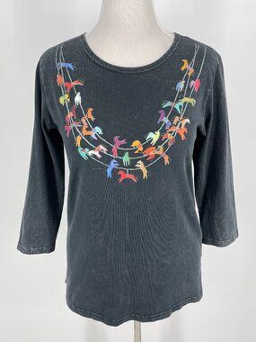 Sabaku Carousel Horse Graphic Cotton Tunic Top Small Metallic Accents